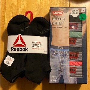 Never Used Levis Boxer Reebok Socks